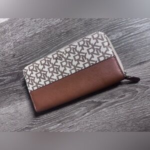 DKNY Brown and Cream Logo Wallet